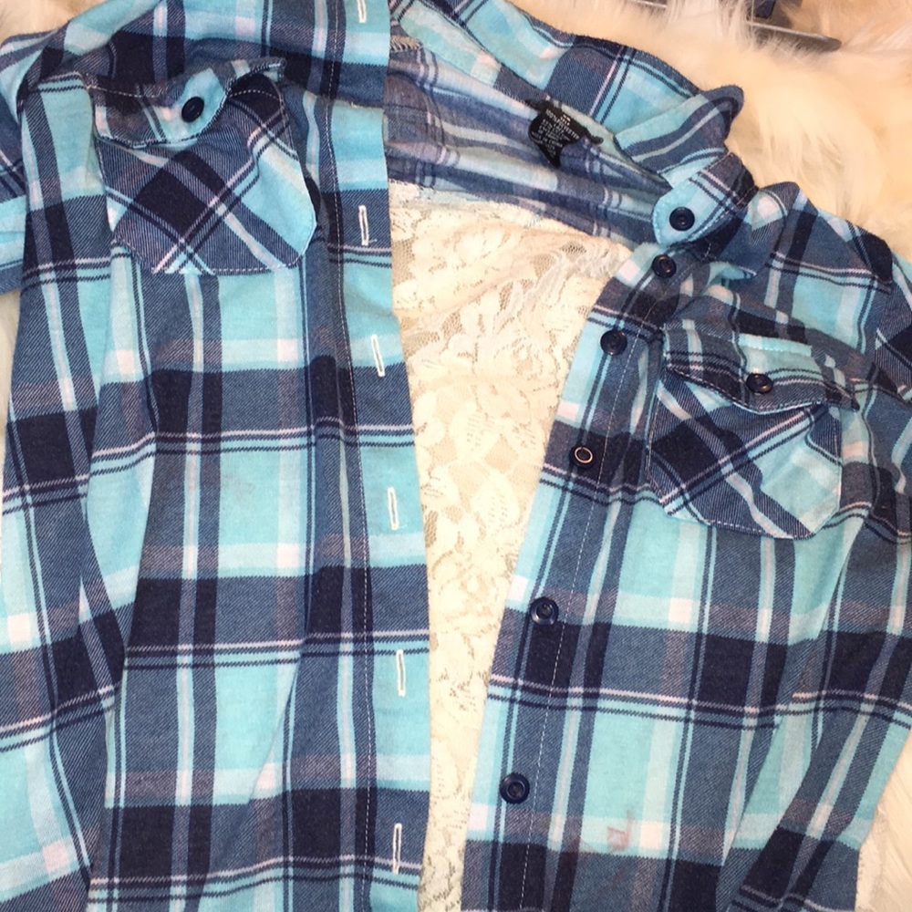Blue Flannel with White Lace
